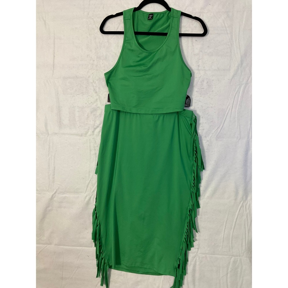 SHEIN Curve 2 Piece Skirt Set Womens 0XL Green Fringe Crop Top Midi Skirt Co-ord - Picture 7 of 11